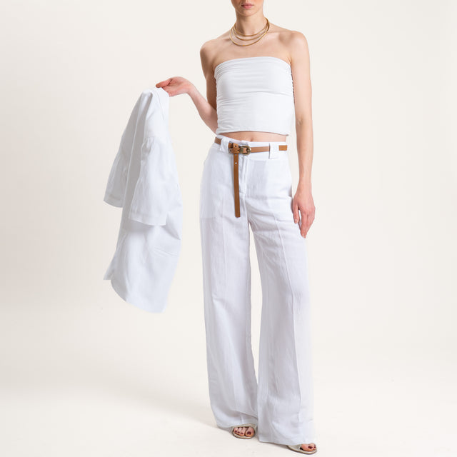 Tensione in-Pantalone misto lino elastico dietro - bianco