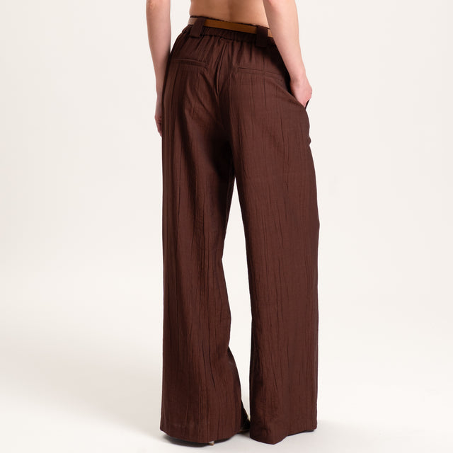 Tensione in-Pantalone viscosa goffrato elastico dietro - cioccolato