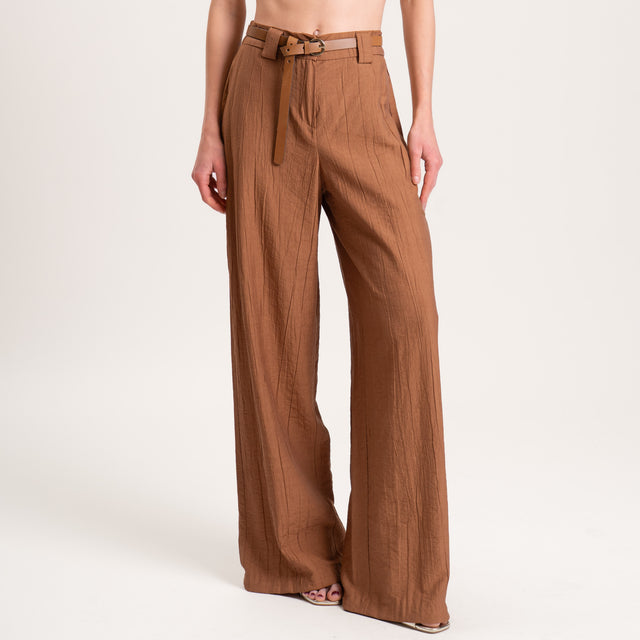 Tensione in-Pantalone viscosa goffrato elastico dietro - cuoio