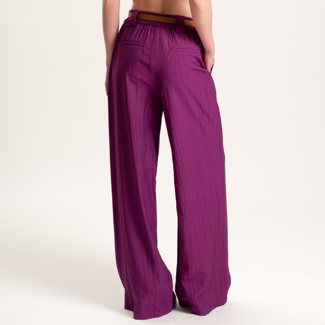 Tensione in-Pantalone viscosa goffrato elastico dietro - malva