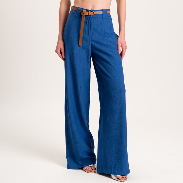 Tensione in-Pantalone viscosa goffrato elastico dietro - blu