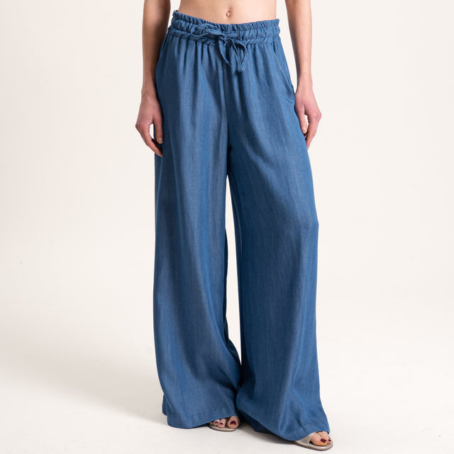 Tensione in-Pantalone chambray lyocell fibra naturale elastico in vita - denim