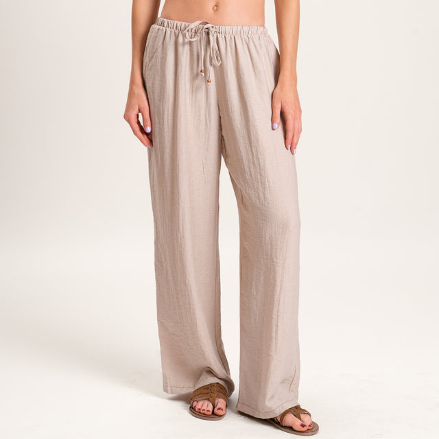 Tensione in-Pantalone misto lino elastico in vita - beige