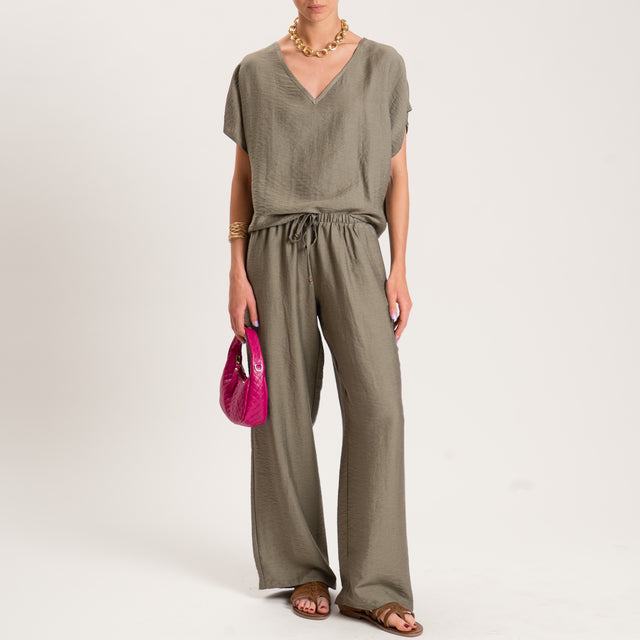 Tensione in-Pantalone misto lino elastico in vita - militare