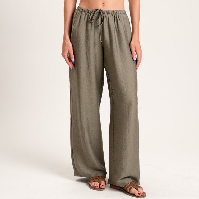 Tensione in-Pantalone misto lino elastico in vita - militare