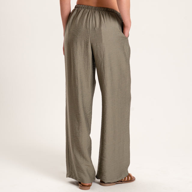 Tensione in-Pantalone misto lino elastico in vita - militare