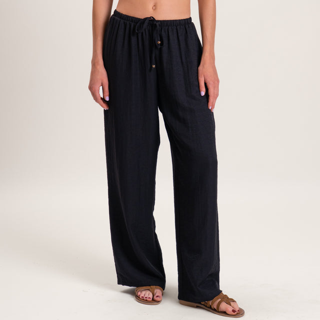 Tensione in-Pantalone misto lino elastico in vita - nero