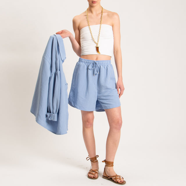 Tensione in-Shorts misto lino - celeste