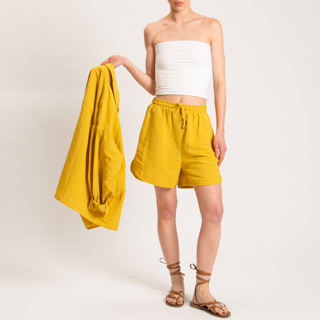 Tensione in-Shorts misto lino - zafferano