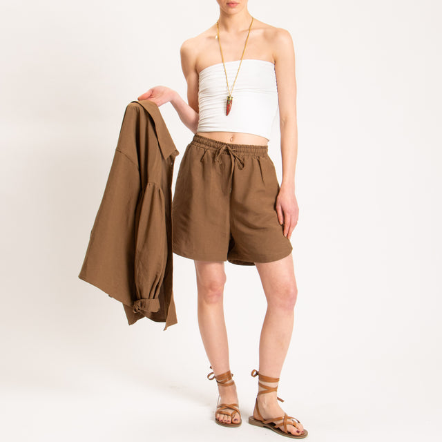 Tensione in-Shorts misto lino - tabacco
