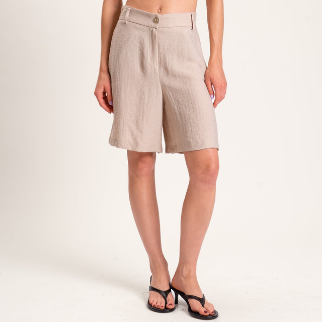 Tensione in-Completo top e bermuda misto lino tessuto goffrato - beige