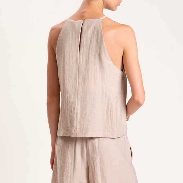 Tensione in-Completo top e bermuda misto lino tessuto goffrato - beige