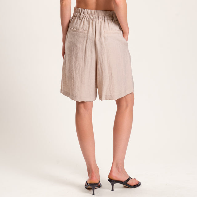 Tensione in-Completo top e bermuda misto lino tessuto goffrato - beige