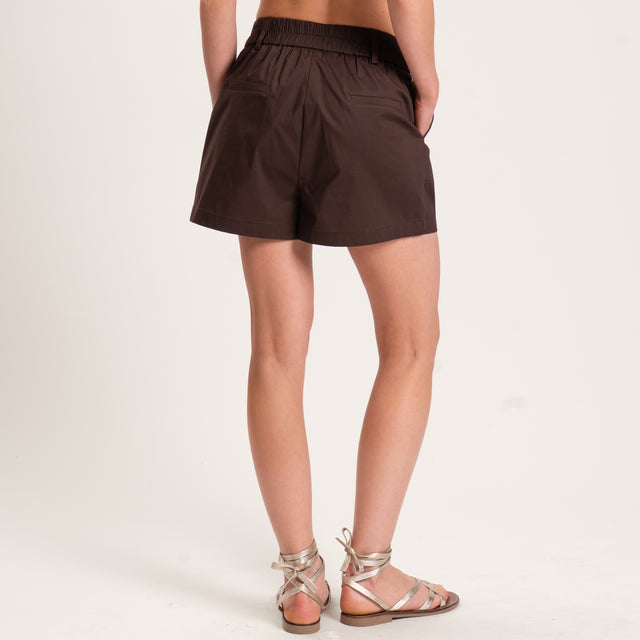 Tensione in-Shorts popeline di cotone elasticizzato - moro
