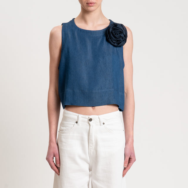 Tensione in-Top tencel spilla fiore - denim
