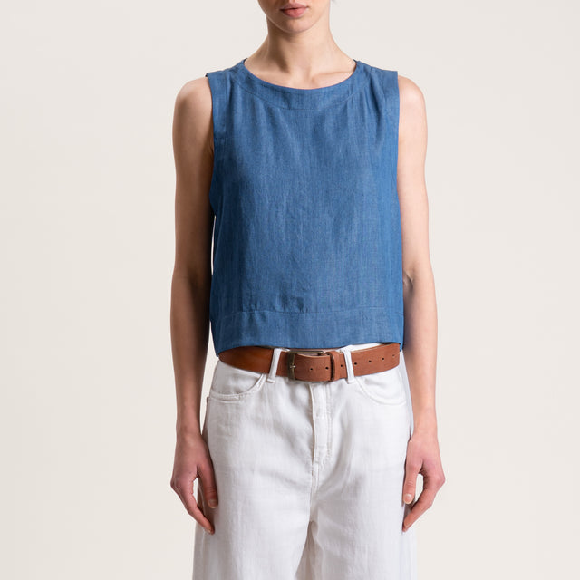 Tensione in-Top chambray lyocell fibra naturale bottoni dietro - denim