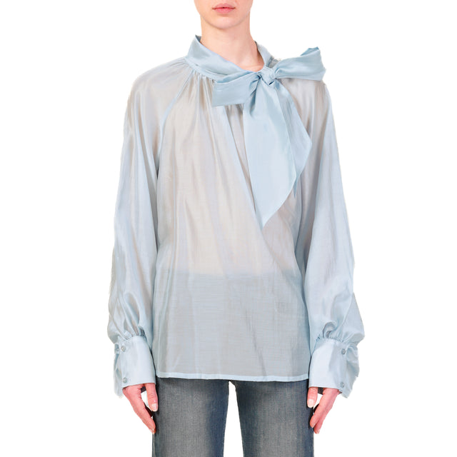 Tensione in-Camicia mussola manica palloncino - celeste