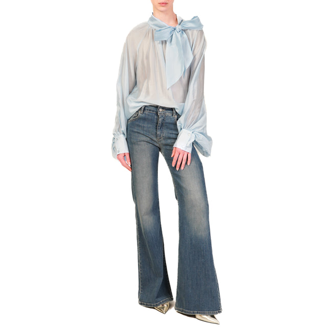 Tensione in-Camicia mussola manica palloncino - celeste
