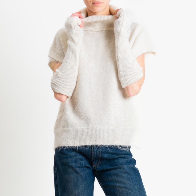 Tensione in-Maglia smanicata mohair collo alto con manicotti - cacha