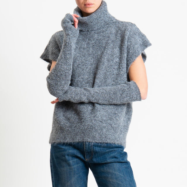Tensione in-Maglia smanicata mohair collo alto con manicotti - antracite