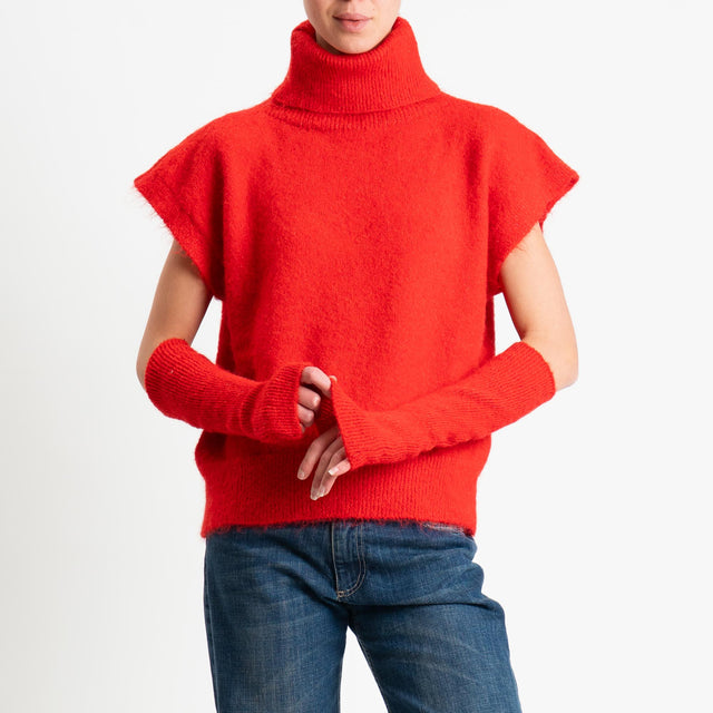 Tensione in-Maglia smanicata mohair collo alto con manicotti - rosso