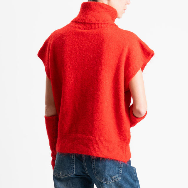 Tensione in-Maglia smanicata mohair collo alto con manicotti - rosso