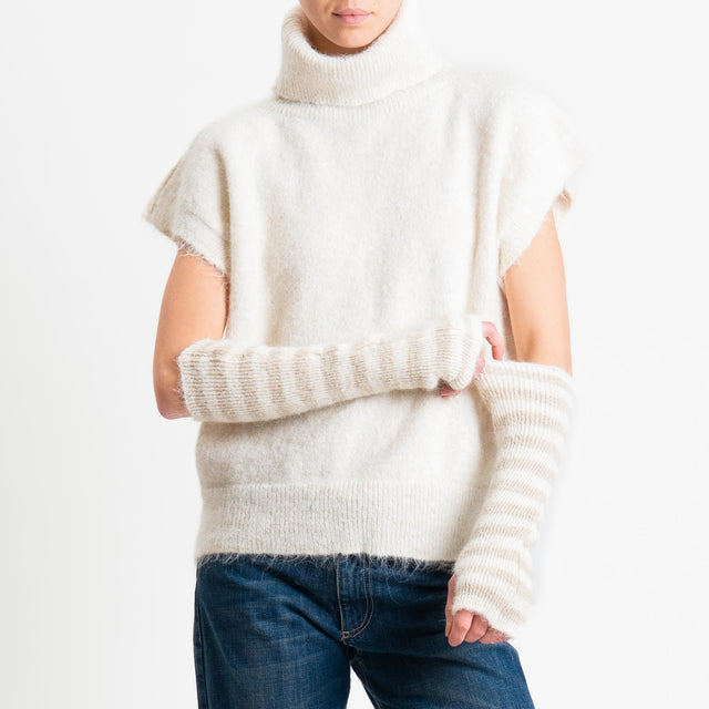 Tensione in-Maglia smanicata collo alto con manicotti - panna/beige