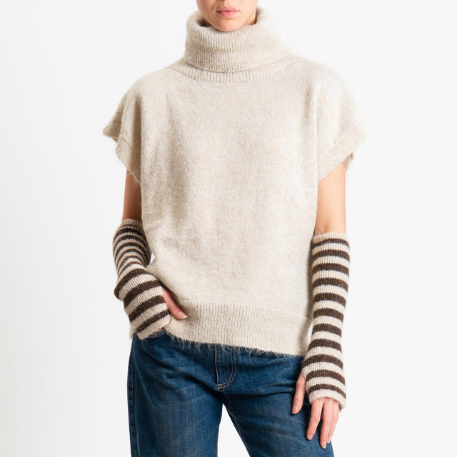 Tensione in-Maglia smanicata collo alto con manicotti - beige/moro