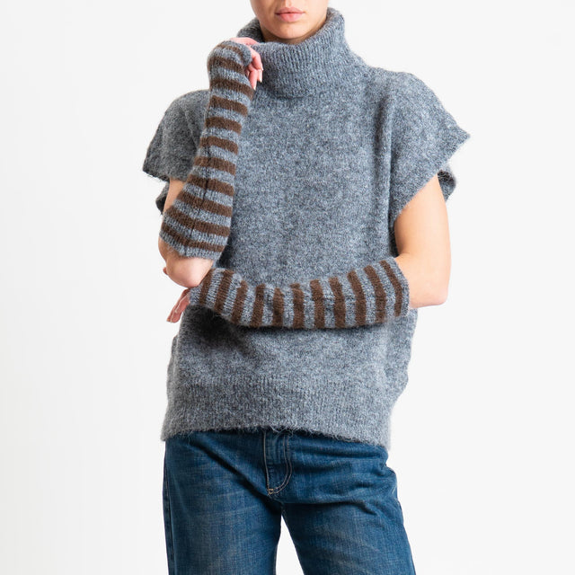 Tensione in-Maglia smanicata collo alto con manicotti - antracite/moro