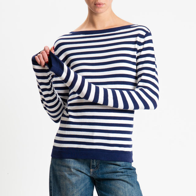 Tensione in-Maglia righe scollo barca - blu/latte