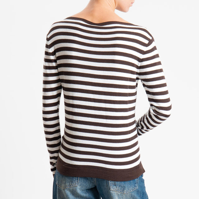 Tensione in-Maglia righe scollo barca - moro/latte