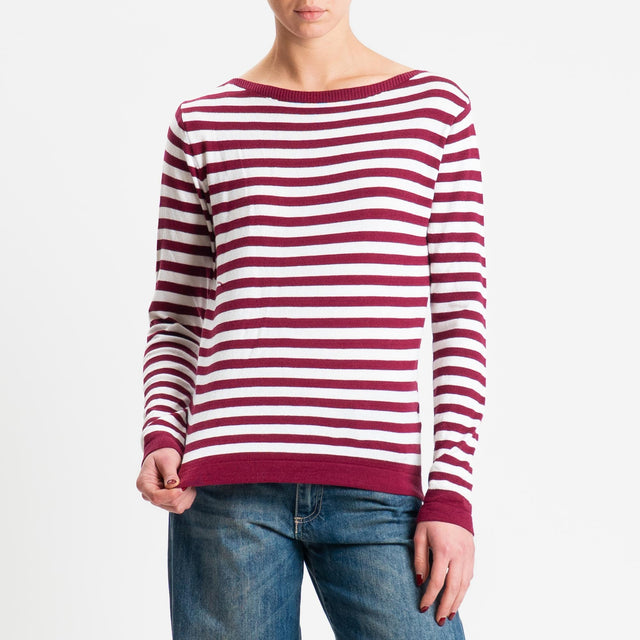 Tensione in-Maglia righe scollo barca - bordeaux/latte