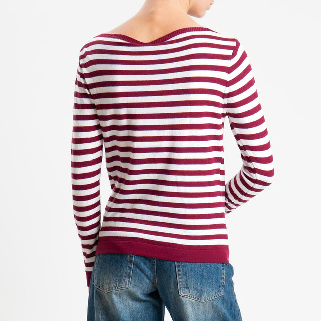 Tensione in-Maglia righe scollo barca - bordeaux/latte
