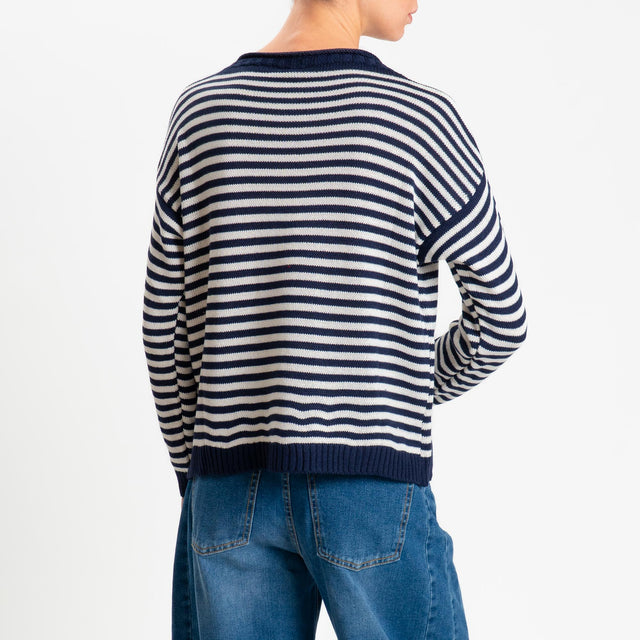 Tensione in-Maglia righe modal - blu/latte