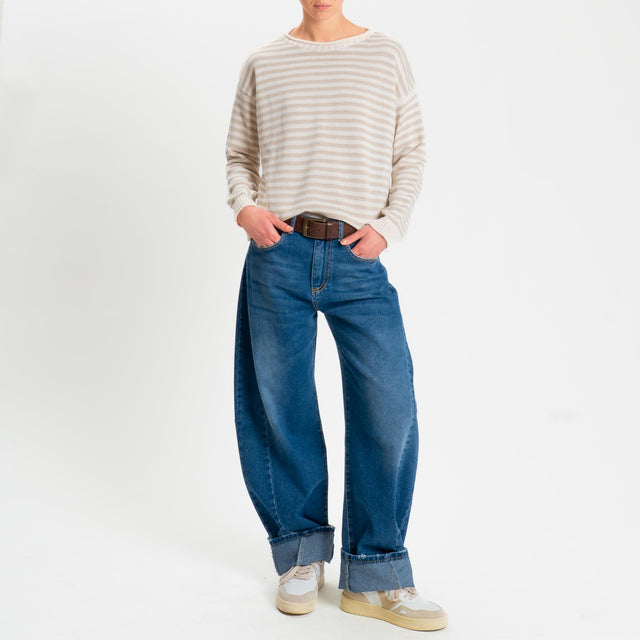 Tensione in-Maglia righe modal - latte/sabbia