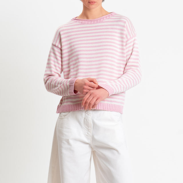 Tensione in-Maglia righe tessuto modal - rosa/latte
