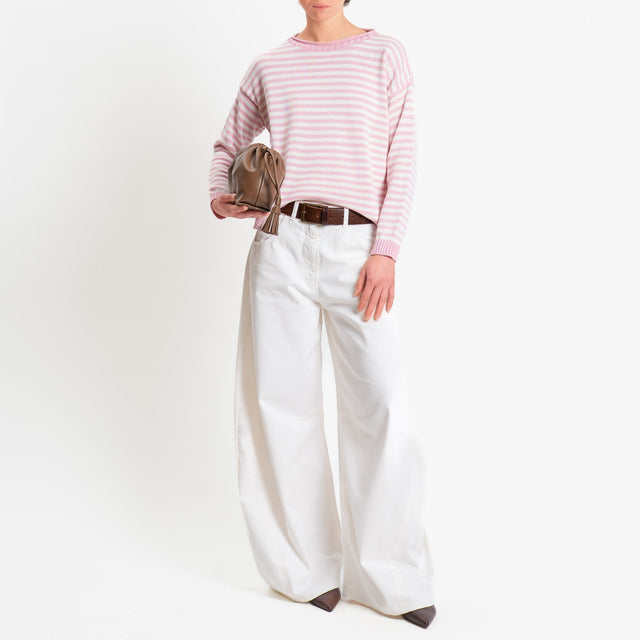 Tensione in-Maglia righe tessuto modal - rosa/latte