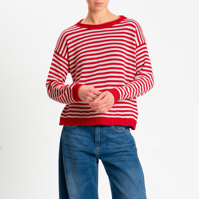 Tensione in-Maglia righe modal - rosso/latte