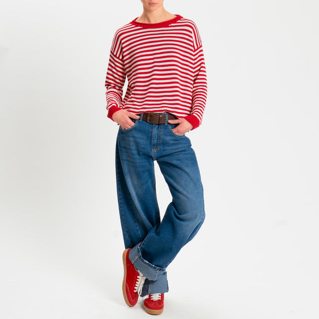 Tensione in-Maglia righe modal - rosso/latte