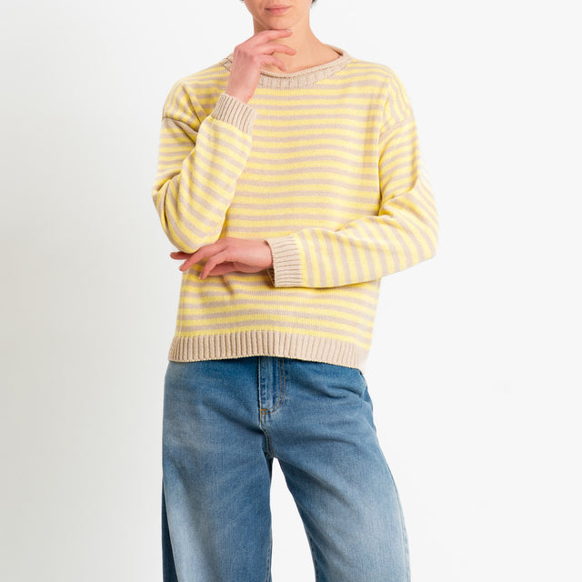 Tensione in-Maglia righe tessuto modal - sabbia/giallo