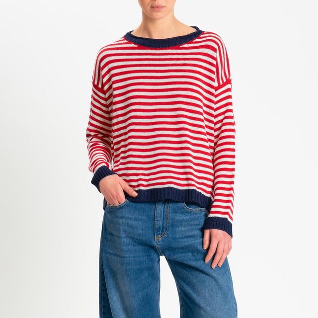 Tensione in-Maglia righe tessuto modal - blu/rosso/latte