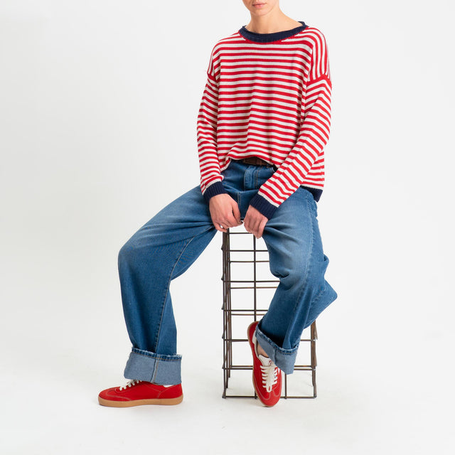 Tensione in-Maglia righe tessuto modal - blu/rosso/latte