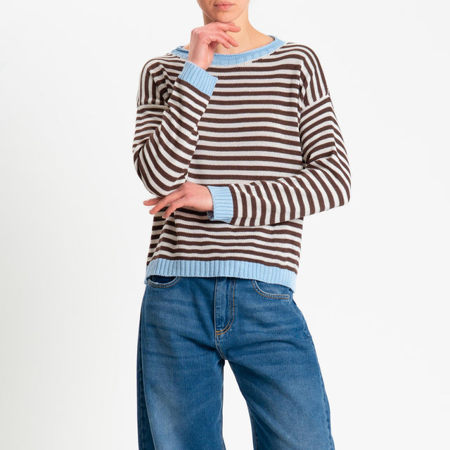 Tensione in-Maglia righe tessuto modal - celeste/latte/moro