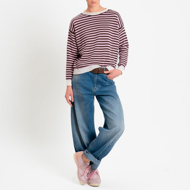 Tensione in-Maglia righe tessuto modal - latte/moro/rosa