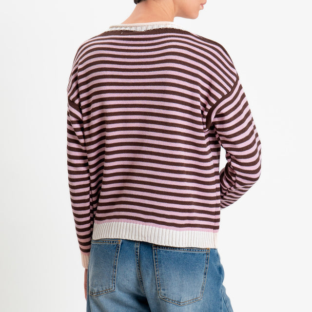 Tensione in-Maglia righe tessuto modal - latte/moro/rosa