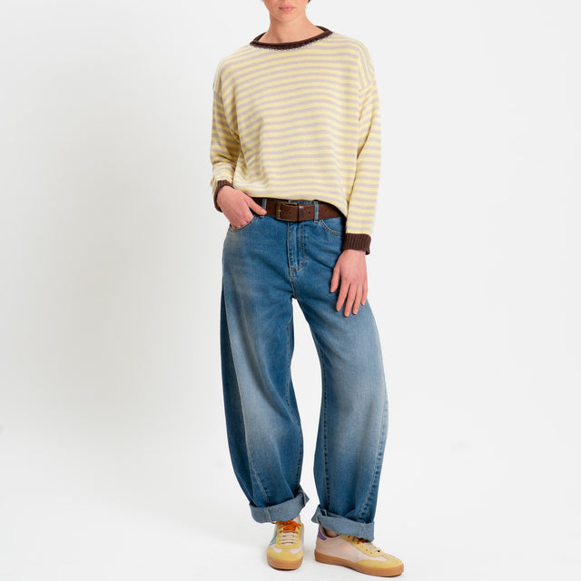 Tensione in-Maglia righe tessuto modal - moro/sabbia/giallo