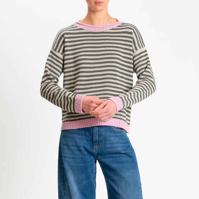 Tensione in-Maglia righe tessuto modal - rosa/sabbia/militare