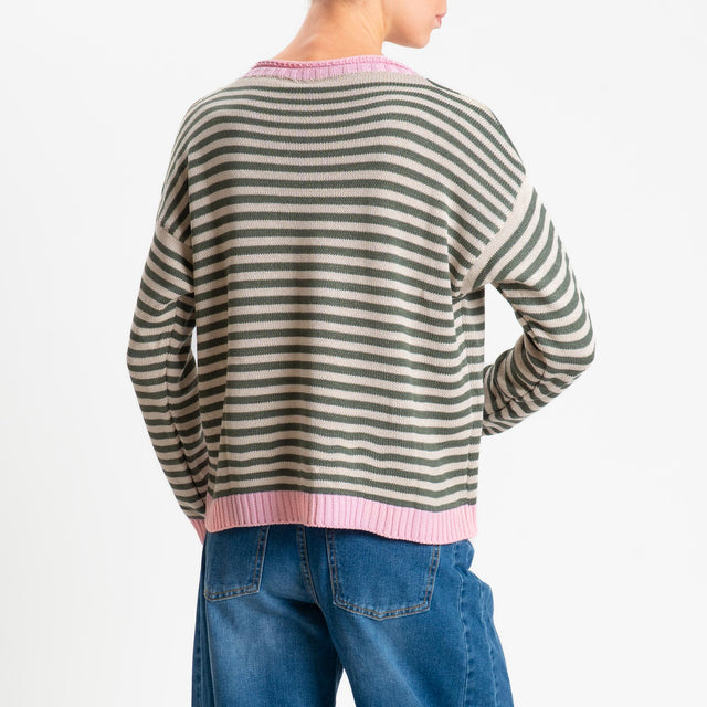 Tensione in-Maglia righe tessuto modal - rosa/sabbia/militare