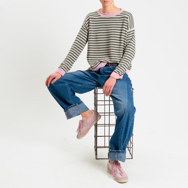 Tensione in-Maglia righe tessuto modal - rosa/sabbia/militare