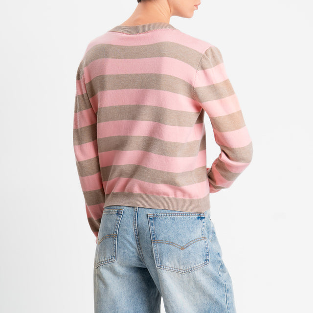 Tensione in-Maglia scollo v a righe - rosa/noce